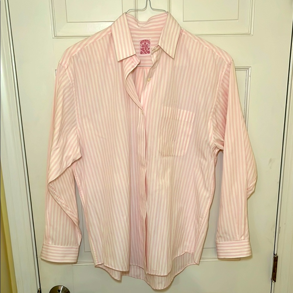 Brooks Brothers classic women’s striped button down in pink /white size 8
